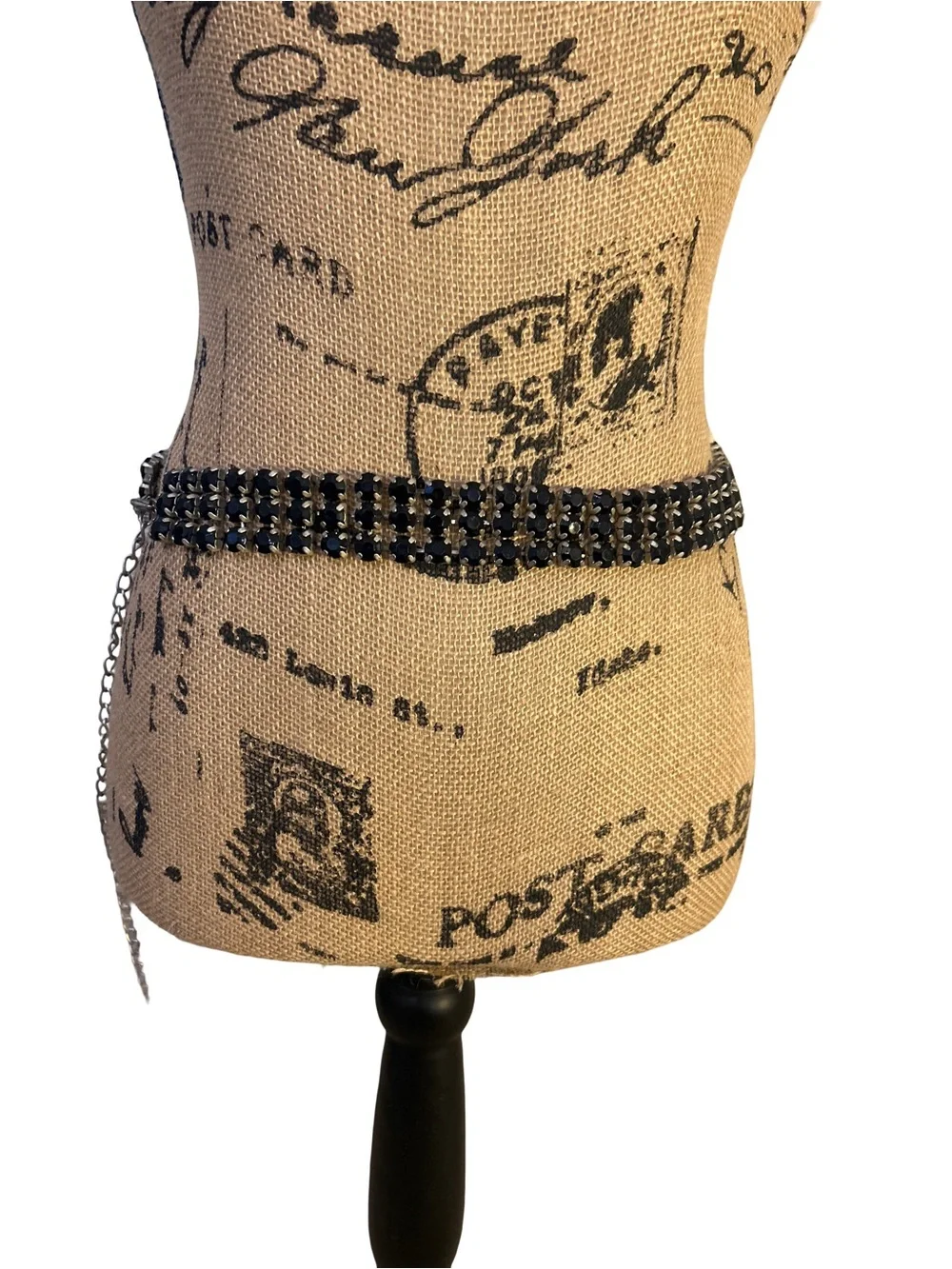 Vintage 1960,s Black Rhinestone Chain Belt Triple Row Adjustable Goth 39”